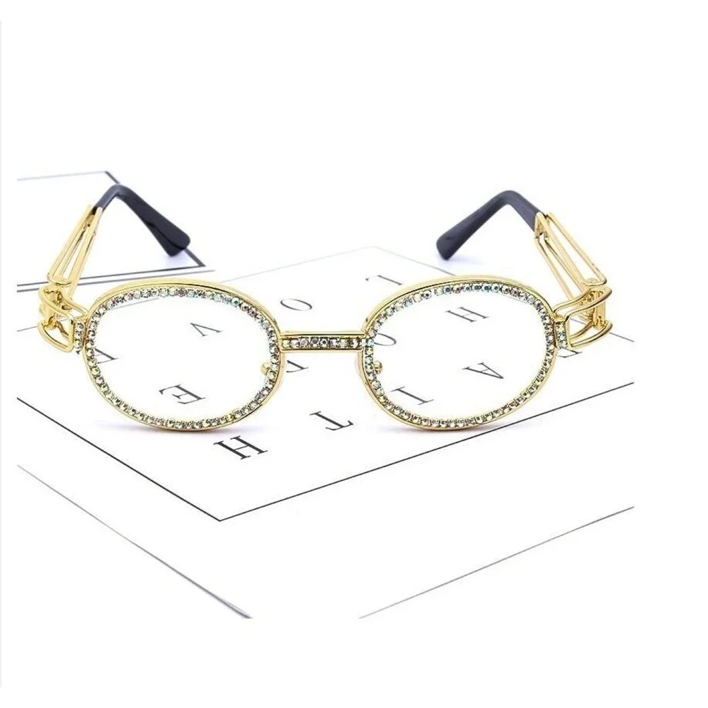 Retro Rap Fashion Clear Lens Boasts Jeweled Round Outlines Men Eyewear Glasses